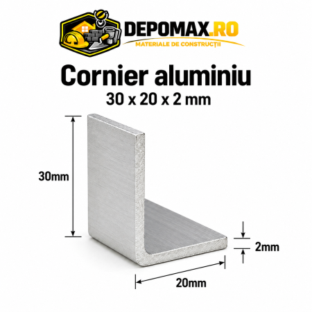 Cornier aluminiu 30 x 20 x 2 mm, 6 metri (EN AW-6060)